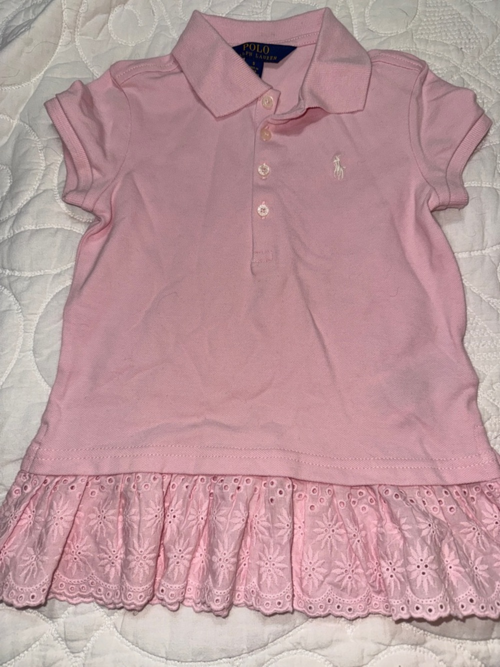 Polo by Ralph Lauren Girls' Pink Eyelet Hem Polo Dress